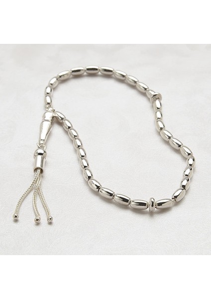 Düz Oval Gümüş Tesbih 4mm