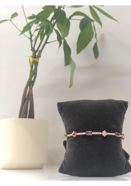 Xuping Seri Renkli Taş ve Mini Taş Işlemeli Kadın Vıp Bileklik Rose Gold Paslanmaz Çelik