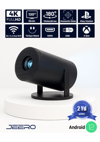 HY300PRO Multimedia Ultra Hd 1080 Pixel Android 12 Projeksiyon Cihazı (Türkçe Menü)