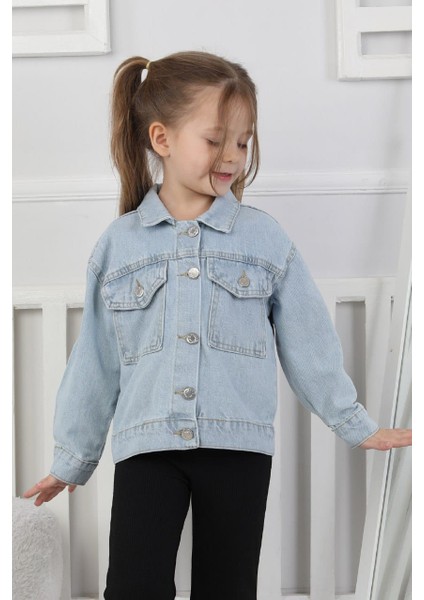 Kız Çocuk Nakış ve Taş Işlemeli Sevimli Karakterli Kot Ceket-Kot Mont fiyatları