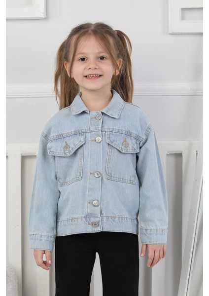 Kız Çocuk Nakış ve Taş Işlemeli Sevimli Karakterli Kot Ceket-Kot Mont fırsatları