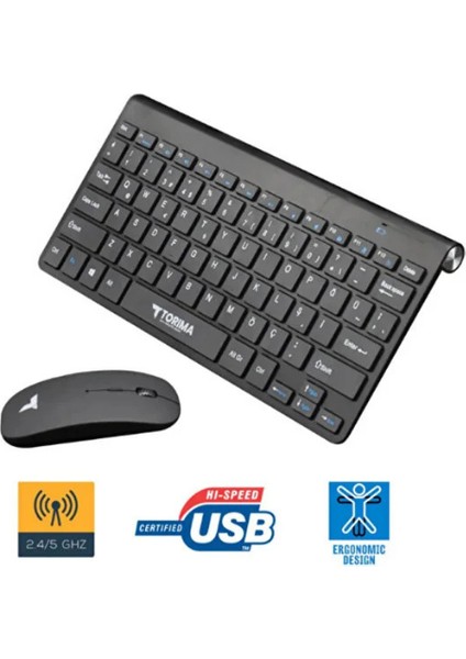 Kablosuz Klavye Mouse Seti Zarif Tasarım Kablosuz USB Türkçe Q Destekli Tasarım Klavye Mause