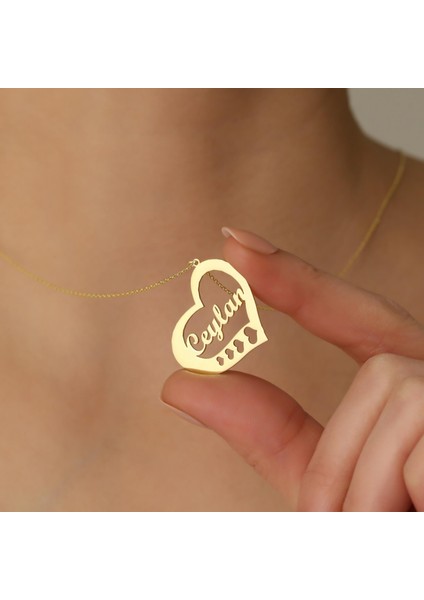 925 Ayar Gümüş Kalbin Içinde Isim Yazılı Kolye
