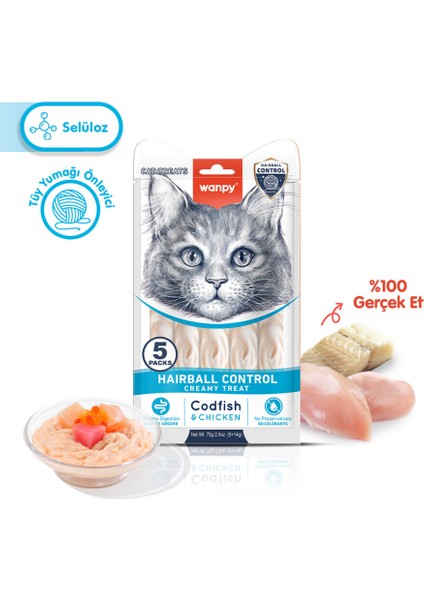Hairball Control Morina Balığı&tavuk 5X14 gr Krema Kedi Ödül Maması