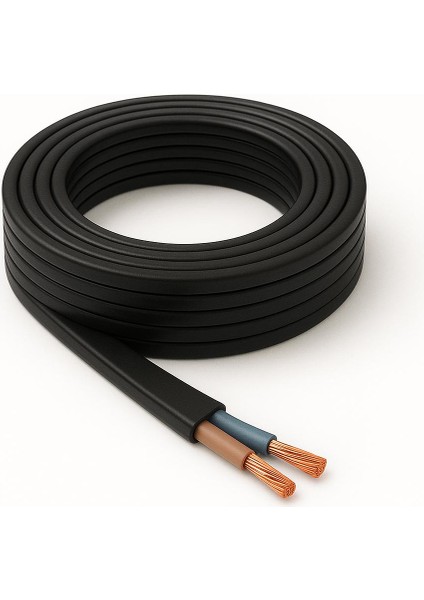 Aydınlatma Elektrik Kablosu Yassı Kablo (2*0,50 Ttr Balık Sırtı Tip) (Tam Bakır) Siyah 3 Metre