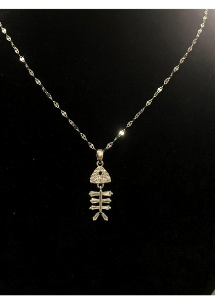 Paslanmaz Çelik Gümüş Taşlı Incili Işlemeli - Desenli Kadın Kolye