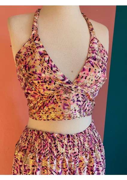 Işıltılı Yaldızlı Ipek 3’lü Takım – Kimono + Palazzo Pantolon + Bağlamalı Büstiyer (36-48) fırsatları