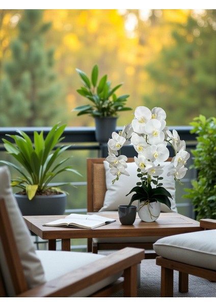 Yapay Çiçek Beyaz Islak Orkide 3 Dallı Lüks Gümüş Metal Saksıda 55 cm Dekoratif Hediye Salon Çiçeği modelleri