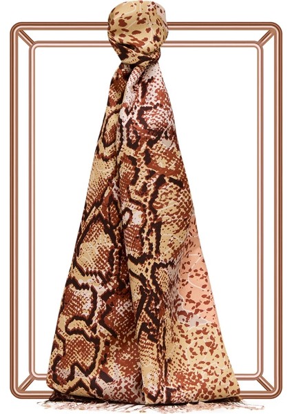 Kızıl Bakır Piton Desenli Ipek Şal