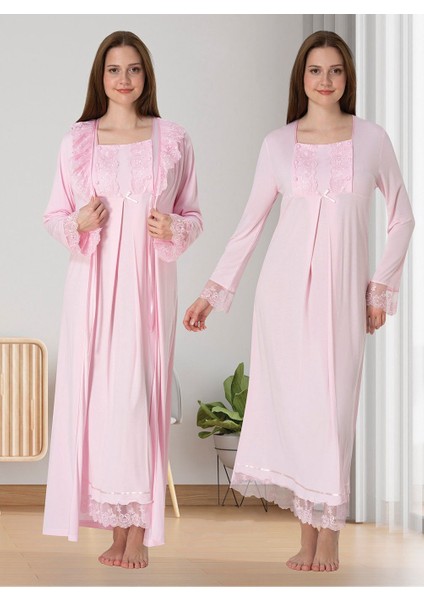 Dvina Effortt Lohusa Sabahlıklı Gecelik Takımı Pembe - 3041
