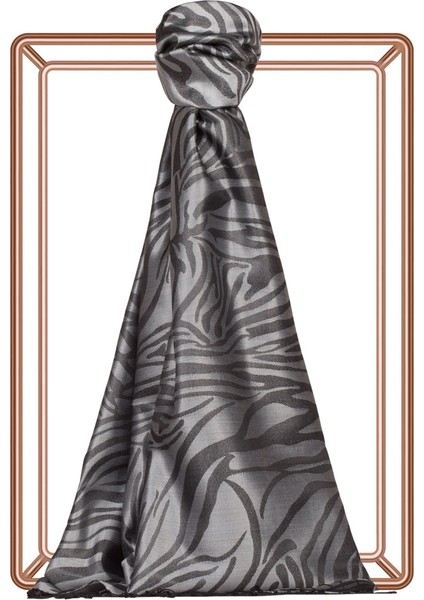Gümüş Zebra Jakar Desenli Ipek Şal