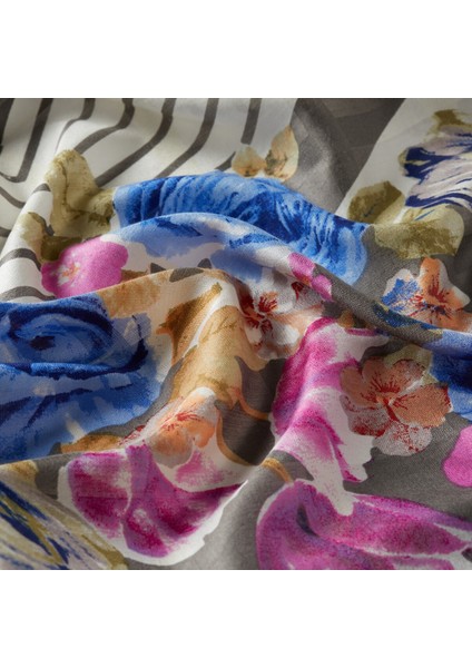 Füme Gül Sepeti Desenli Saten Ipek Şal fiyatları