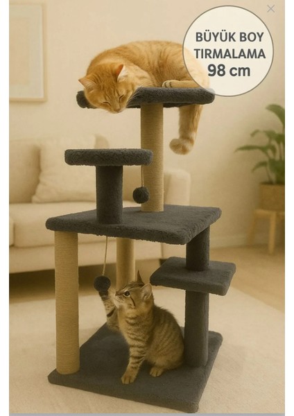 Büyük Boy Kedi Tırmalama Tahtası | 98 cm Çok Katlı Oyun ve Dinlenme Alanı | Peluş Kaplama | Modern Tasarım | Kediler Için Tırmalama, Tırmanma, Oyun ve Konforlu Dinlenme Imkanı Sunan Dayanıklı Ürün