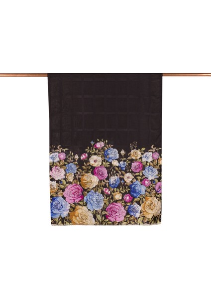 Siyah Gül Tarhı Desenli Saten Ipek Şal fiyatları