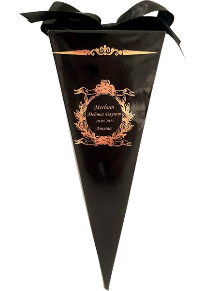 Mevlüt Şekeri Külahı Lokum ve Şeker Kutusu Siyah Altın Yaldızlı Kurdeleli Isimli Cenaze SÜNNETPK25LI