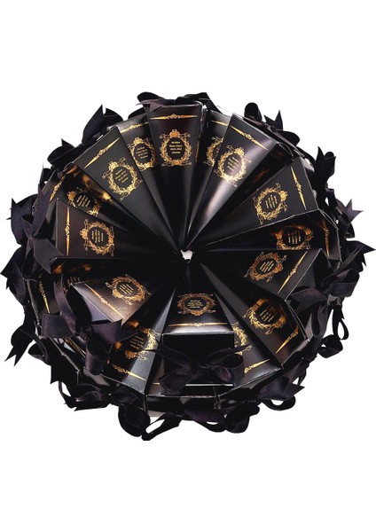 Mevlüt Şekeri Külahı Lokum ve Şeker Kutusu Siyah Altın Yaldızlı Kurdeleli Isimli Cenaze SÜNNETPK25LI modelleri