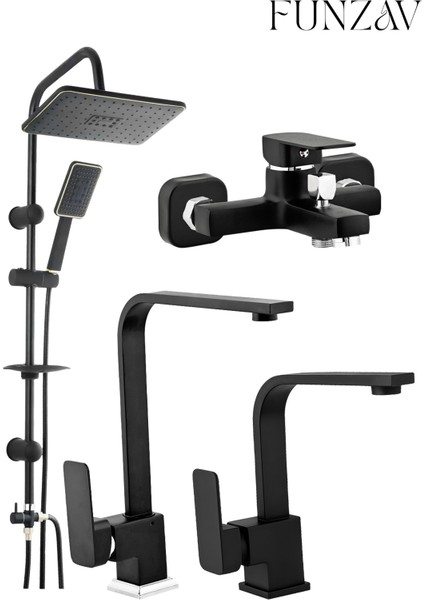 Siyah Renkli Robot Set Banyo Lavabo Mutfak Evye Bataryası Şık Modern Dik Tasarımlı Banyo Mutfak Set