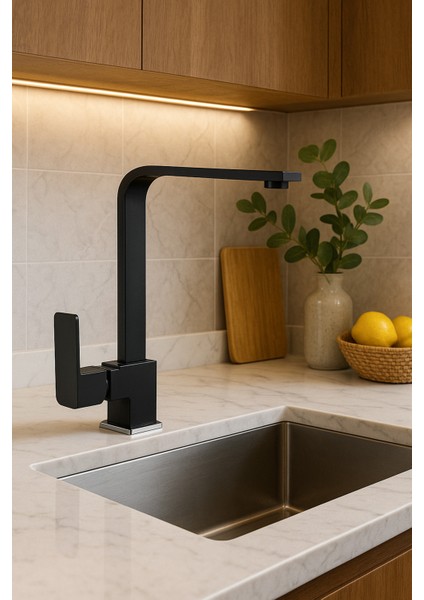 Siyah Renkli Robot Set Banyo Lavabo Mutfak Evye Bataryası Şık Modern Dik Tasarımlı Banyo Mutfak Set modelleri