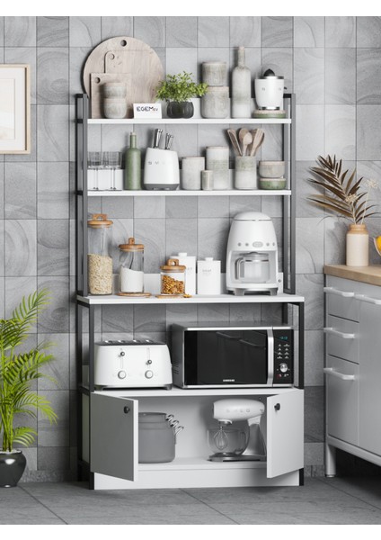 Mutfak Standı 2 Kapaklı 5 Raflı Kahve Köşesi Bazalı Mutfak Rafı Mutfak Bangosu