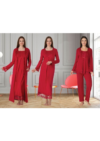 Dvina Effortt Lohusa 4'lü Set - Sabahlık/pijama Takımı/gecelik Fuşya - 3046