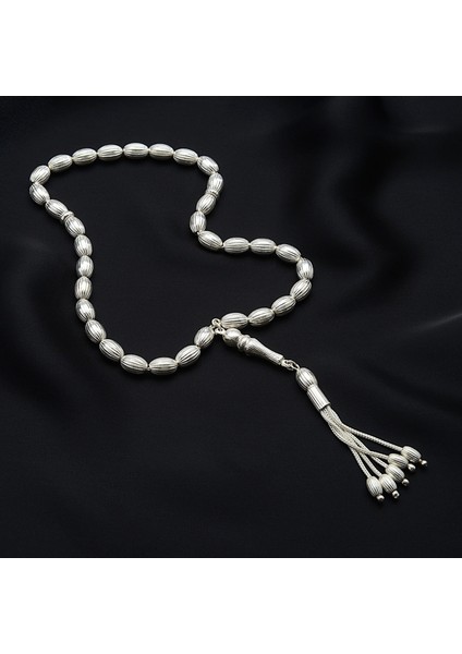 Çizgili Oval Gümüş Tesbih 7mm fiyatları