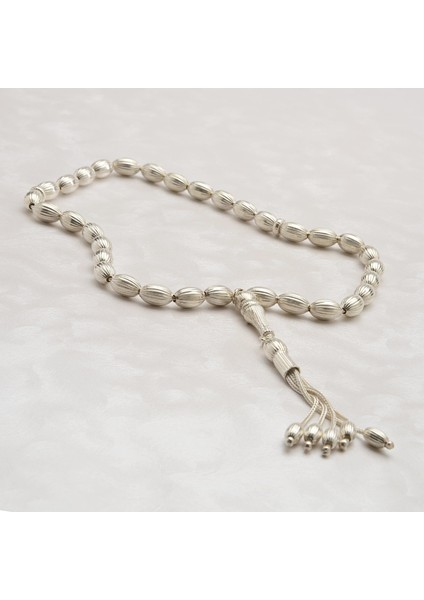 Çizgili Oval Gümüş Tesbih 7mm modelleri