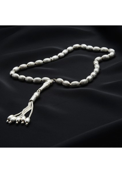 Çizgili Oval Gümüş Tesbih 7mm fırsatları