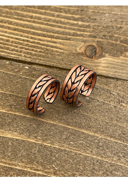 %100 Saf Bakır Ayarlanabilir Ölçü 2li Yüzük Özel Tasarım Bakır Yüzük