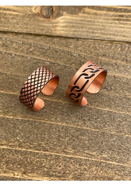 %100 Saf Bakır Ayarlanabilir Ölçü 2li Yüzük Özel Tasarım Bakır Yüzük