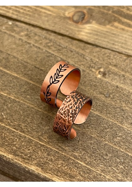 %100 Saf Bakır Ayarlanabilir Ölçü 2li Yüzük Özel Tasarım Bakır Yüzük