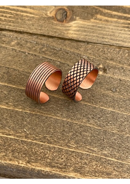 %100 Saf Bakır Ayarlanabilir Ölçü 2li Yüzük Özel Tasarım Bakır Yüzük