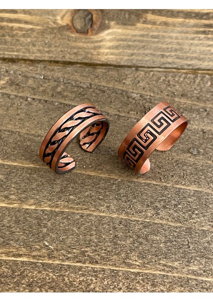 %100 Saf Bakır Ayarlanabilir Ölçü 2li Yüzük Özel Tasarım Bakır Yüzük