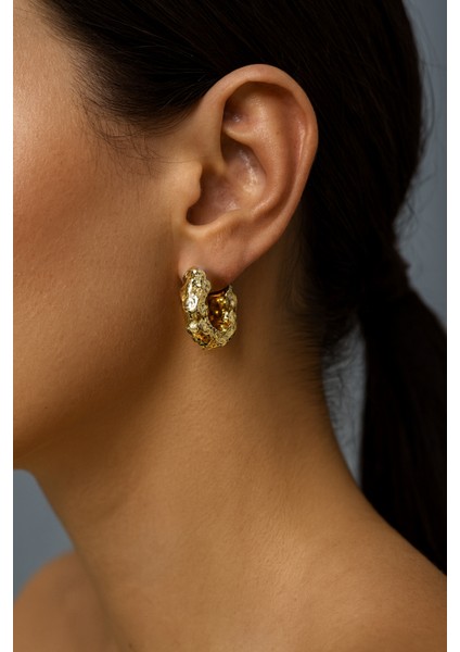 Altın Sarısı Renk Dokulu Halka Vintage Küpe