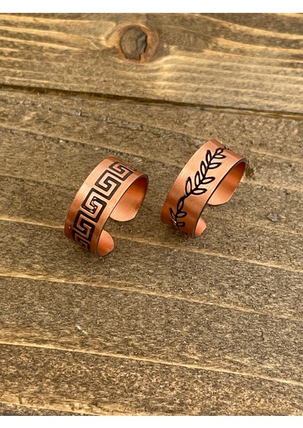 %100 Saf Bakır Ayarlanabilir Ölçü 2li Yüzük Özel Tasarım Bakır Yüzük