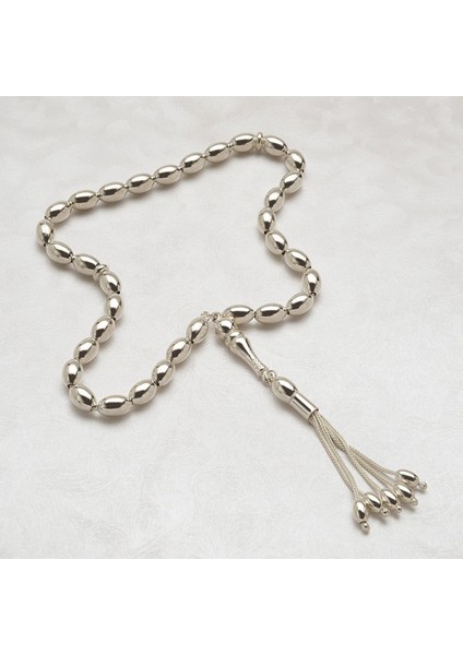 Düz Oval Gümüş Tesbih 7mm