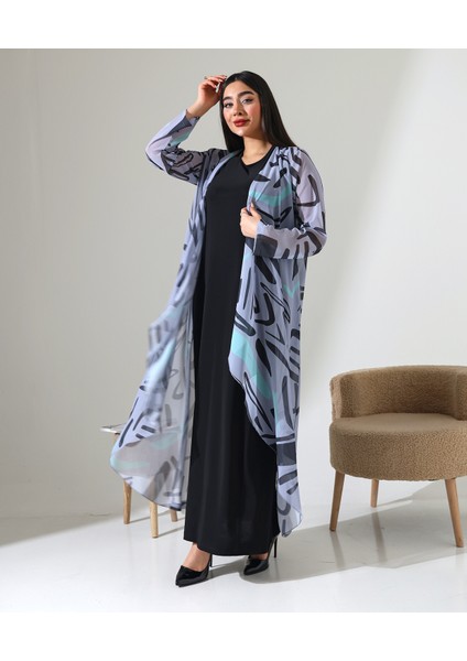 Büyük Beden Şal Yaka Desenli Şifon Hırka modelleri