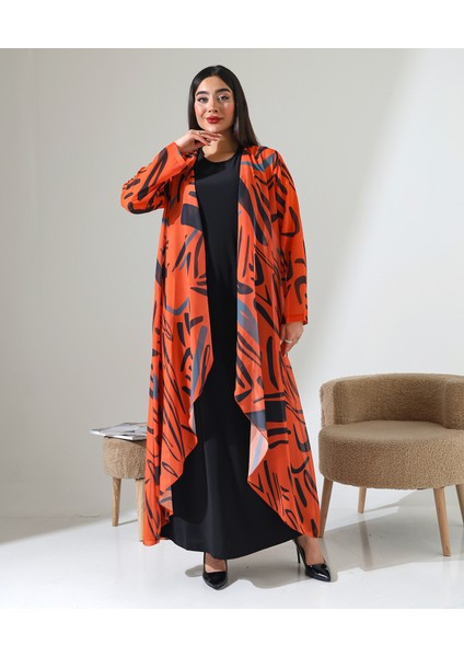 Büyük Beden Şal Yaka Desenli Şifon Hırka fiyatları