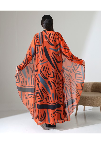 Büyük Beden Şal Yaka Desenli Şifon Hırka