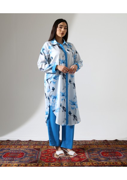 Büyük Beden Menekşe Desen Gömlek Tesettür Takım fiyatları