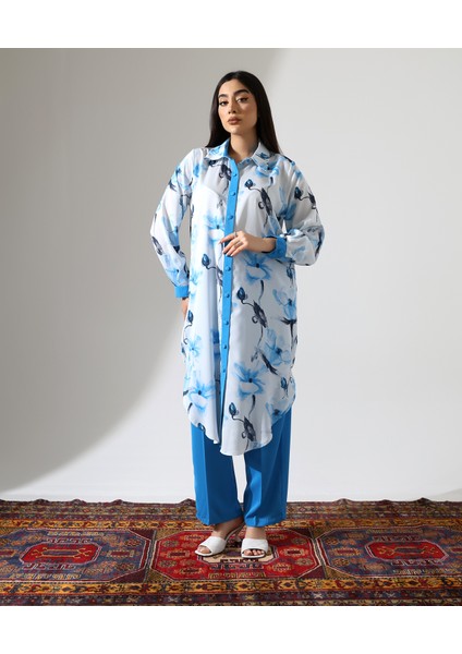 Büyük Beden Menekşe Desen Gömlek Tesettür Takım modelleri