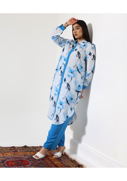 Büyük Beden Menekşe Desen Gömlek Tesettür Takım indirimleri