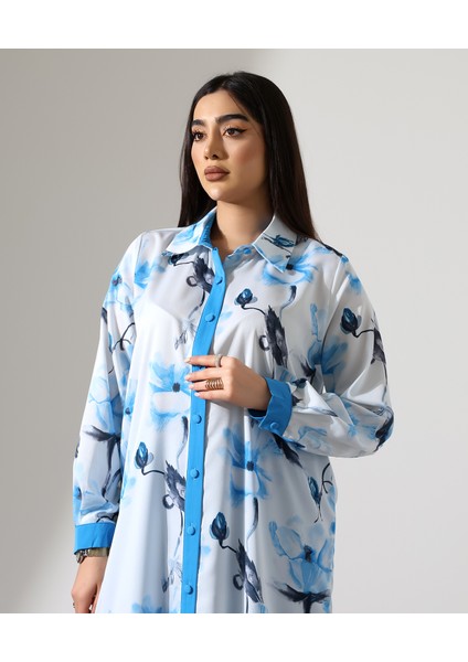 Büyük Beden Menekşe Desen Gömlek Tesettür Takım