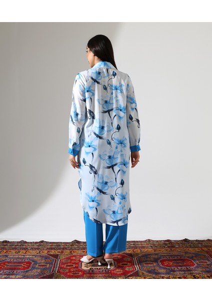 Büyük Beden Menekşe Desen Gömlek Tesettür Takım