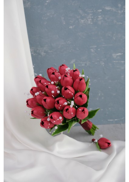 Incili Islak Lale Gelin Buketi modelleri