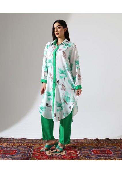 Büyük Beden Menekşe Desen Gömlek Tesettür Takım