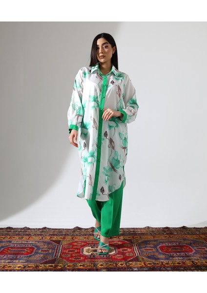 Büyük Beden Menekşe Desen Gömlek Tesettür Takım fırsatları