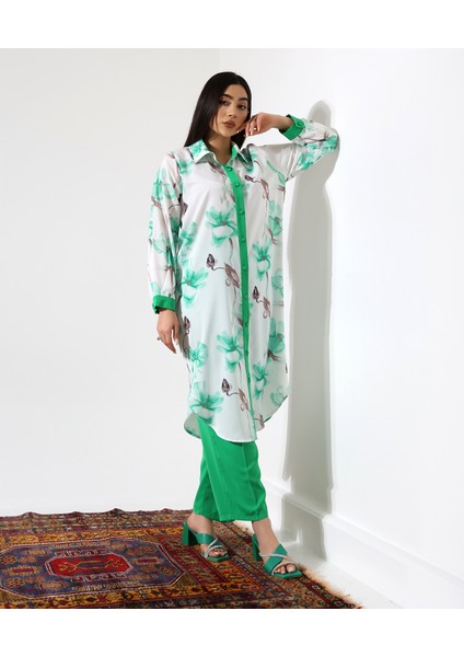 Büyük Beden Menekşe Desen Gömlek Tesettür Takım indirimleri