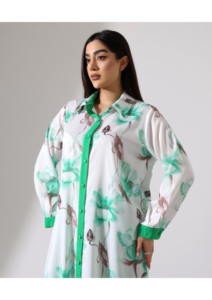 Büyük Beden Menekşe Desen Gömlek Tesettür Takım