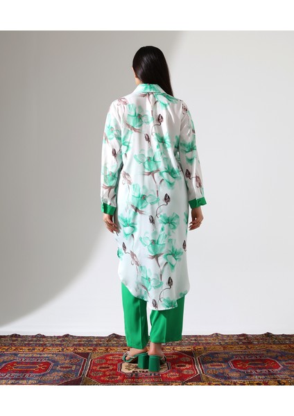 Büyük Beden Menekşe Desen Gömlek Tesettür Takım