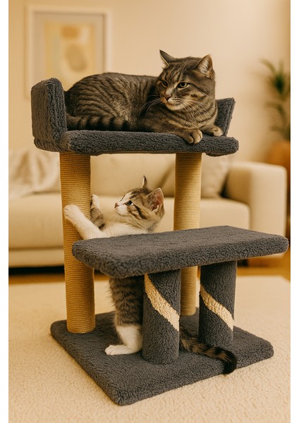 Kedinizin Yeni Gözdesi! 2 Katlı Peluş Kedi Tırmalama Yatma ve Dinlenme Tahtası – Modern Tasarım | Kediler Için Rahat Yatak, Eğlenceli Oyun Alanı ve Dayanıklı Tırmalama Imkanı Sunan Fonksiyonel Ürün